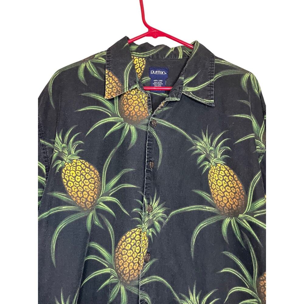 Puritan Tropical Button Up Short-Sleeve Mens Shirt Size Large Pineapple Cotton